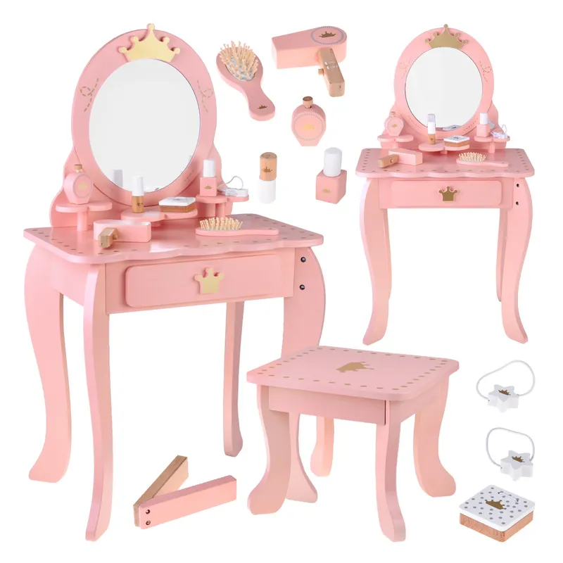 Drevený kozmetický stolík so stoličkou + príslušenstvo