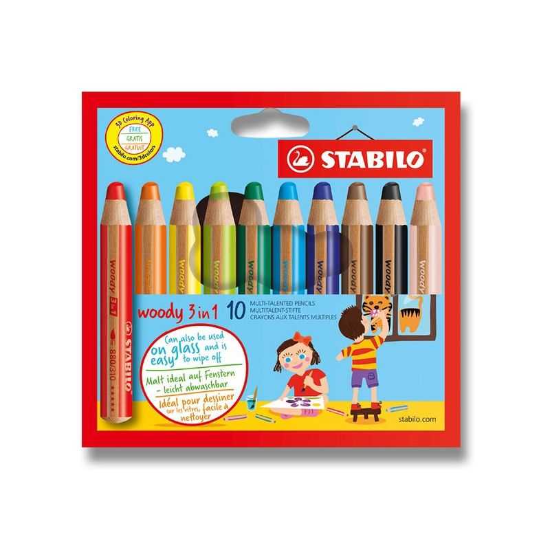Farebné ceruzky Stabilo Woody 3v1 10ks