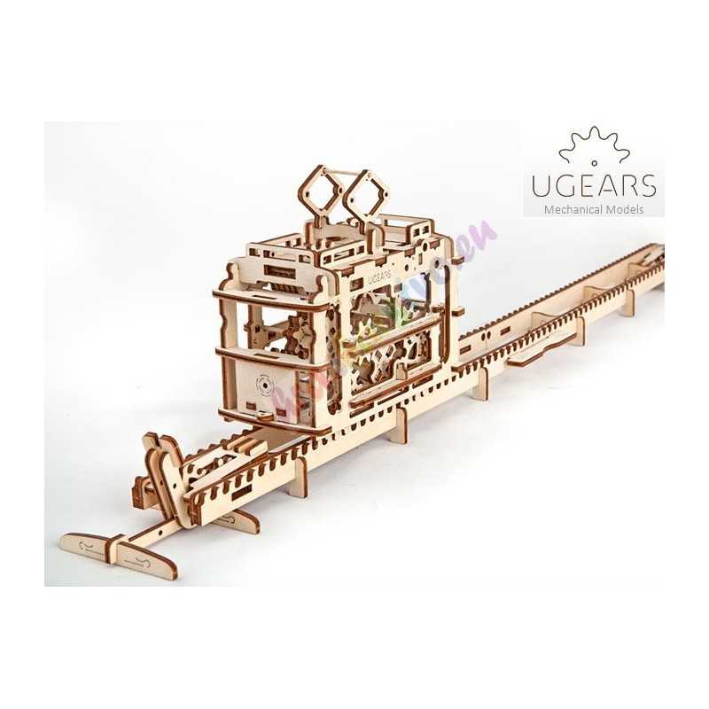 UGEARS  - pohyblivé drevené 3D puzzle, Električka s dráhou
