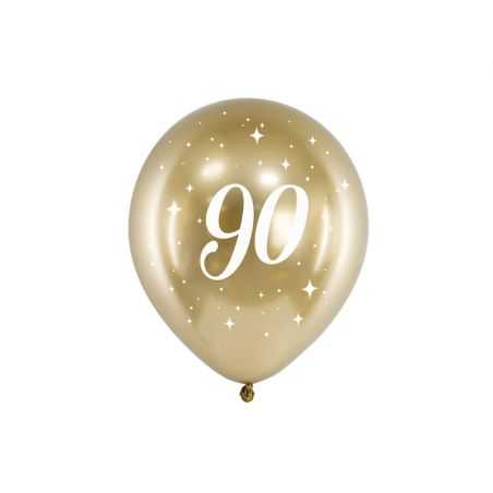 Balón 30cm, zlatý s číslom 90, 6v1