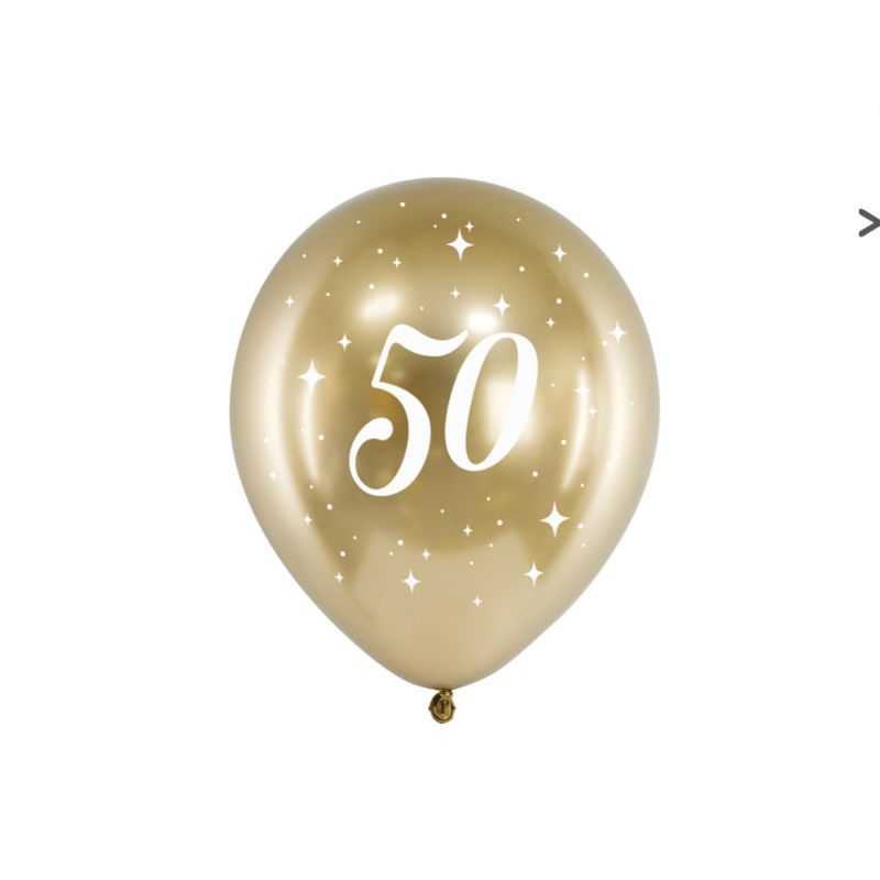 Balón 30cm, zlatý s číslom 50, 6v1