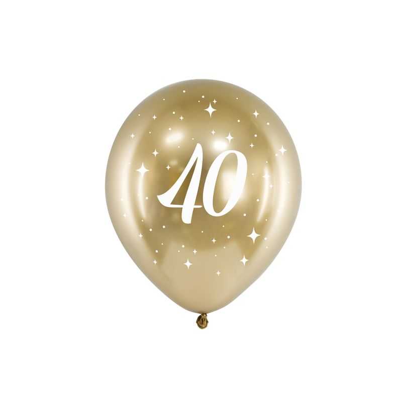 Balón 30cm, zlatý s číslom 40, 6v1