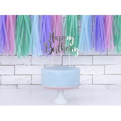 Zápich na tortu Happy Birthday strieborný, 22,5 cm