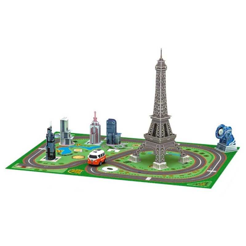 3D Puzzle – Eiffelová veža, Big Ben + podložka, auto