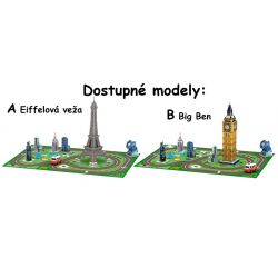 3D Puzzle – Eiffelová veža, Big Ben + podložka, auto