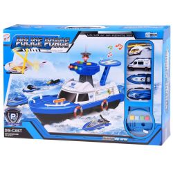 Policajná loď + helikoptéra, autá