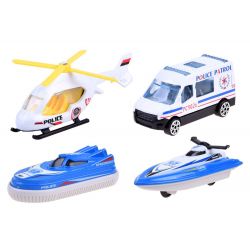 Policajná loď + helikoptéra, autá