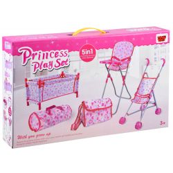 Kočík, postieľka, stolička – set pre bábiku 5v1