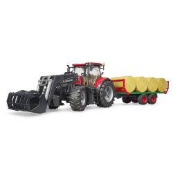 Bruder Traktor Case IH Optum 300 CVX s čelným nakladačom a prepravníkom na balíky