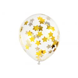 Balón s konfetami hviezd 30cm, zlatý, 6ks