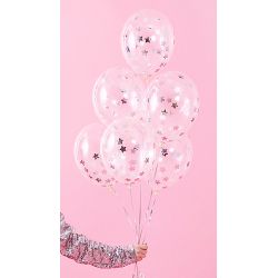 Balón s konfetami hviezdy 30cm, strieborný, 6ks