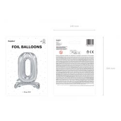 Fóliová balón na podstavci číslo „0“ strieborný, 70cm