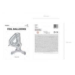 Fóliová balón na podstavci číslo „4“ strieborný, 70cm