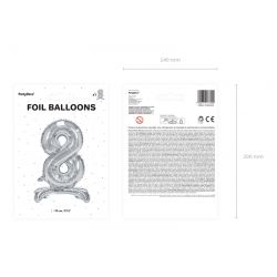Fóliová balón na podstavci číslo „8“ strieborný, 70cm