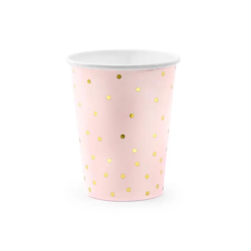 Papierové poháre ružové Bodky 260ml, 6ks