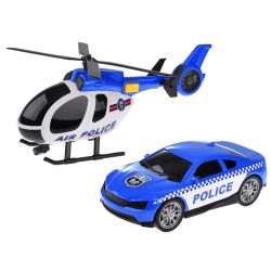 Policajný set - auto, helikoptéra + svetlo a zvuk
