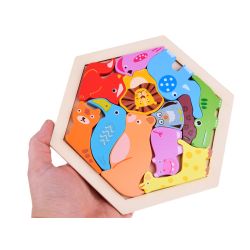 Farebné drevené puzzle Zvieratká ZOO, 13 dielikov