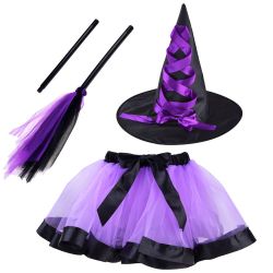Detský kostým Čarodejnica + metla, fialový
