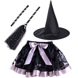 Detský kostým Čarodejnica + metla, čierny